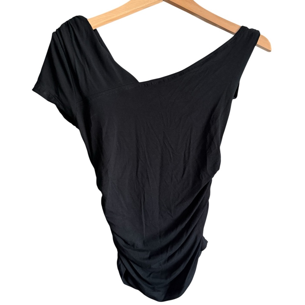 Abound Black Asymmetrical Short Sleeve Blouse